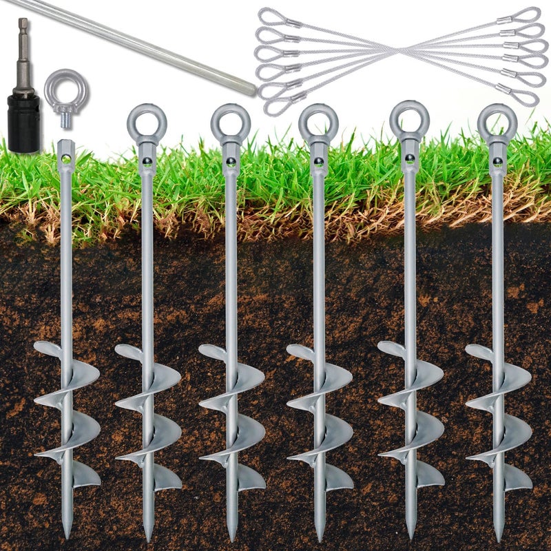 Tyalez 18 inch Ground Anchor Heavy Duty Earth Anchors Set Screw in for Mobile Home, Swing, Tent Trampoline Anchors Wind Resistant Tree Stakes and Supports with Drill Socket, 6 Pack - Image 1